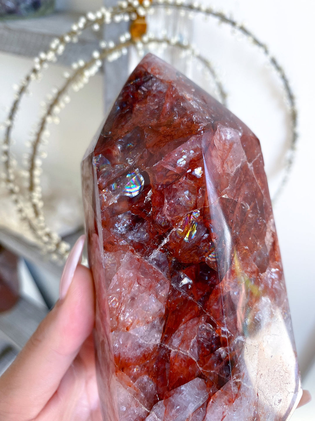 HEAVY, CHUNKY Fire Quartz Tower 5" 1.12lb - Heart Healing - Compassion - Fire Energy - Transformation