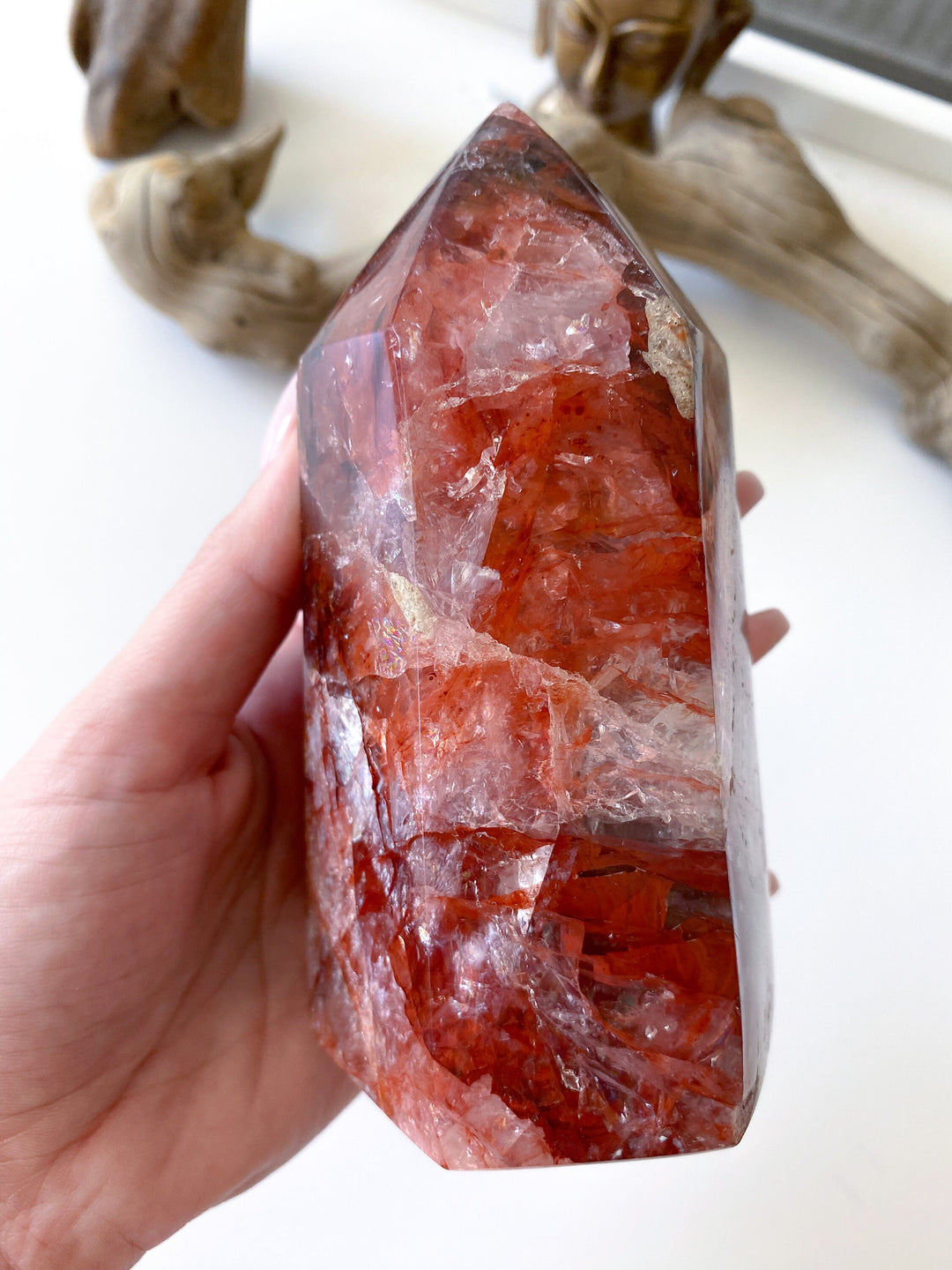 HEAVY, CHUNKY Fire Quartz Tower 5" 1.12lb - Heart Healing - Compassion - Fire Energy - Transformation