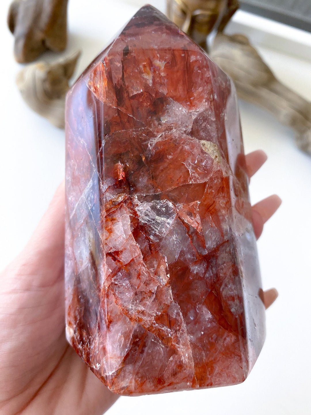 HEAVY, CHUNKY Fire Quartz Tower 5" 1.12lb - Heart Healing - Compassion - Fire Energy - Transformation