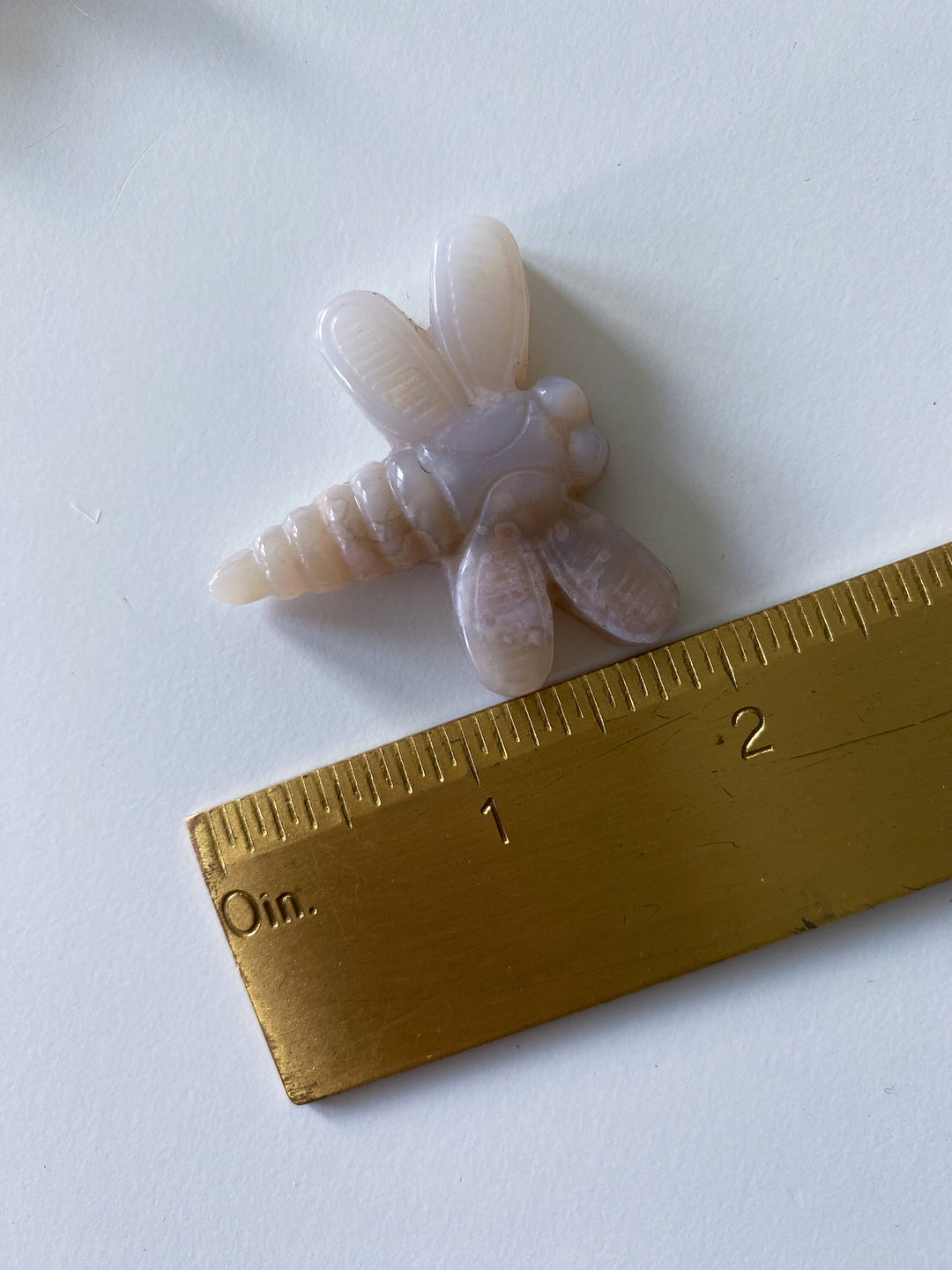 Pale Pink Flower Agate Dragonfly Carving