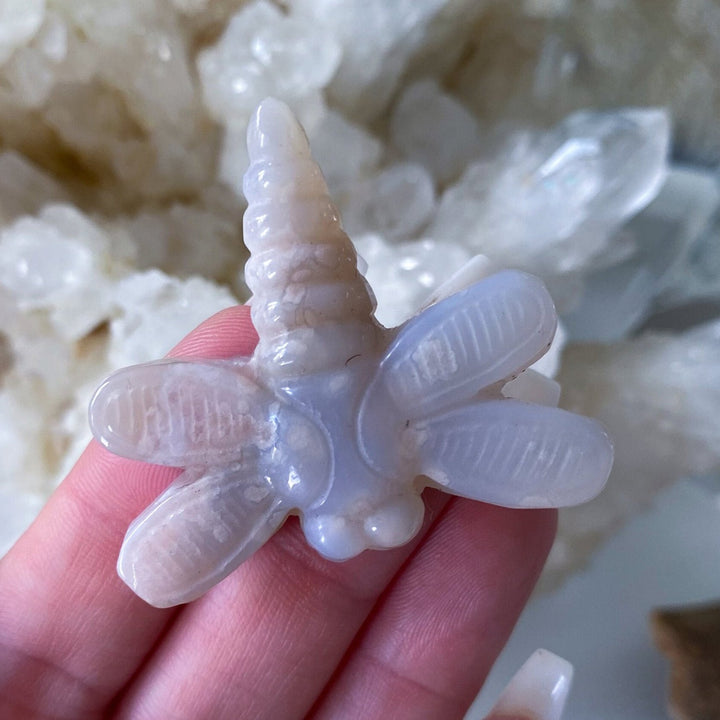 Pale Pink Flower Agate Dragonfly Carving