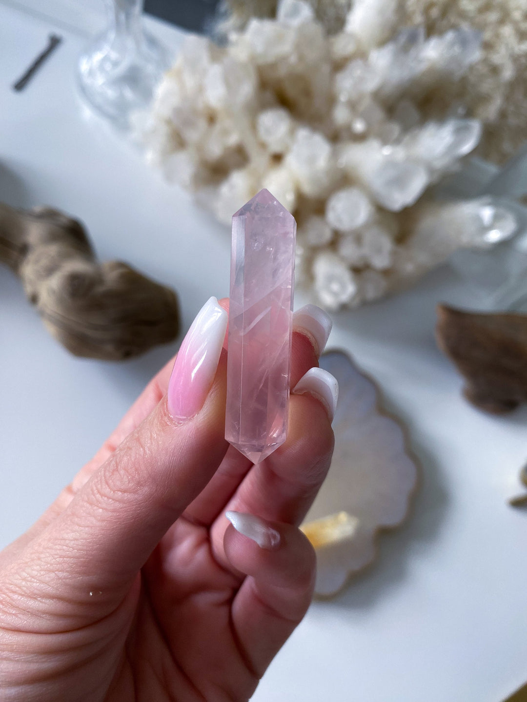 SET: Three Small Double Terminated Wand Points in Citrine, Rose Quartz, Clear Quartz - DT Wand