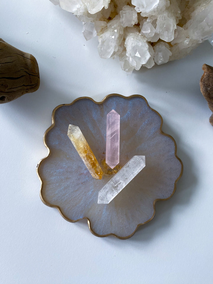 SET: Three Small Double Terminated Wand Points in Citrine, Rose Quartz, Clear Quartz - DT Wand