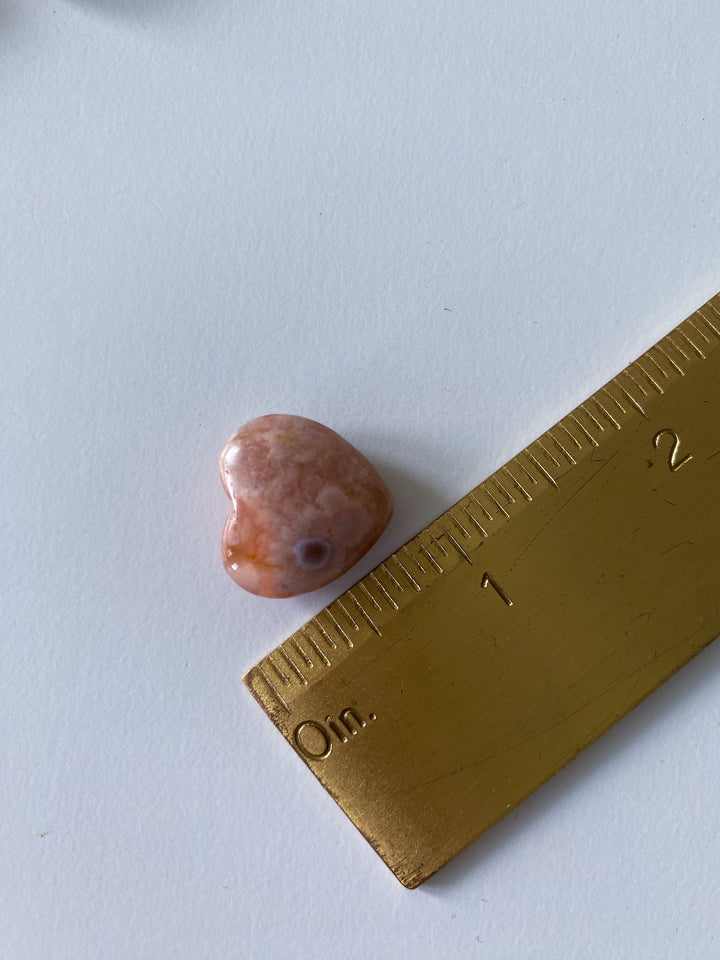 MINI Flower Agate Heart Carving - Cherry Blossom - Cheerful - Happy - Spiritual Growth - New Beginnings