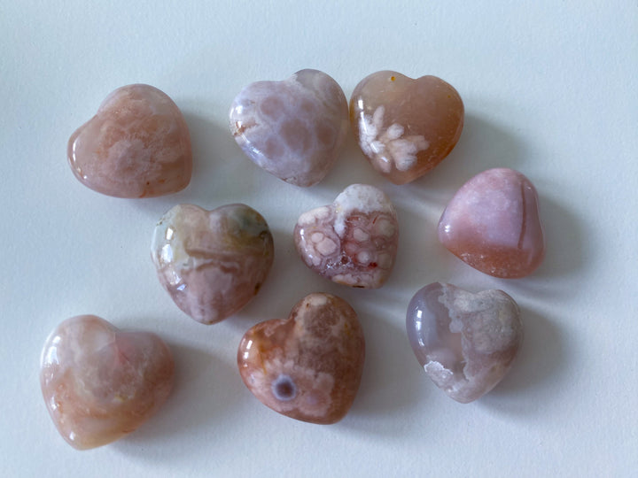 MINI Flower Agate Heart Carving - Cherry Blossom - Cheerful - Happy - Spiritual Growth - New Beginnings