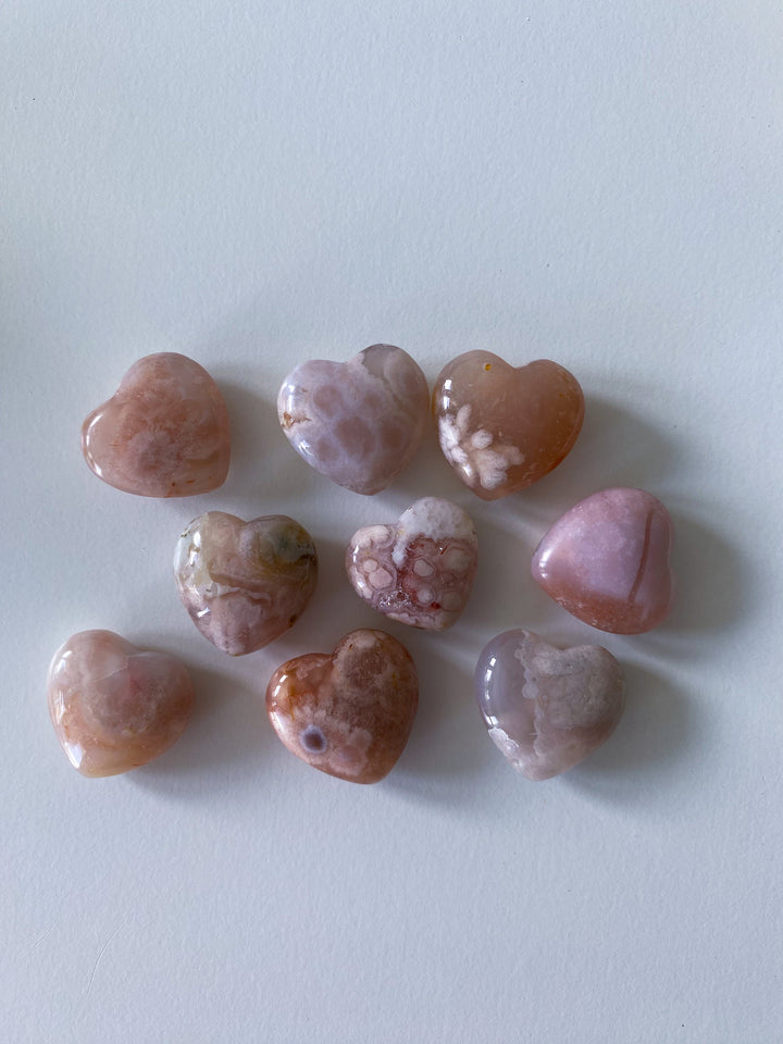 MINI Flower Agate Heart Carving - Cherry Blossom - Cheerful - Happy - Spiritual Growth - New Beginnings