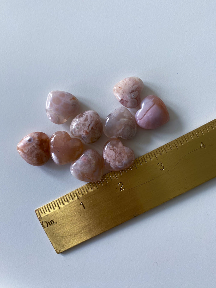 MINI Flower Agate Heart Carving - Cherry Blossom - Cheerful - Happy - Spiritual Growth - New Beginnings